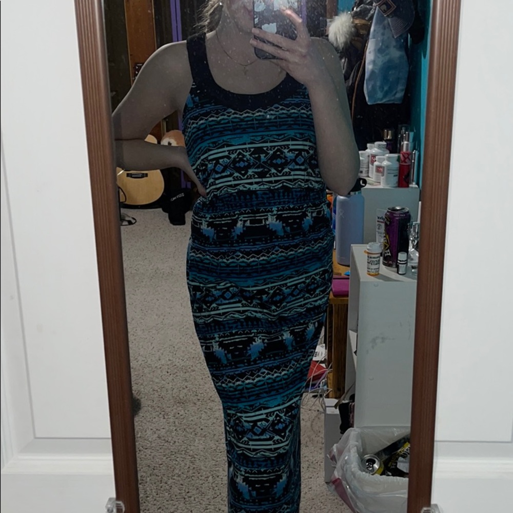 Blue Tribal Print Maxi Dress